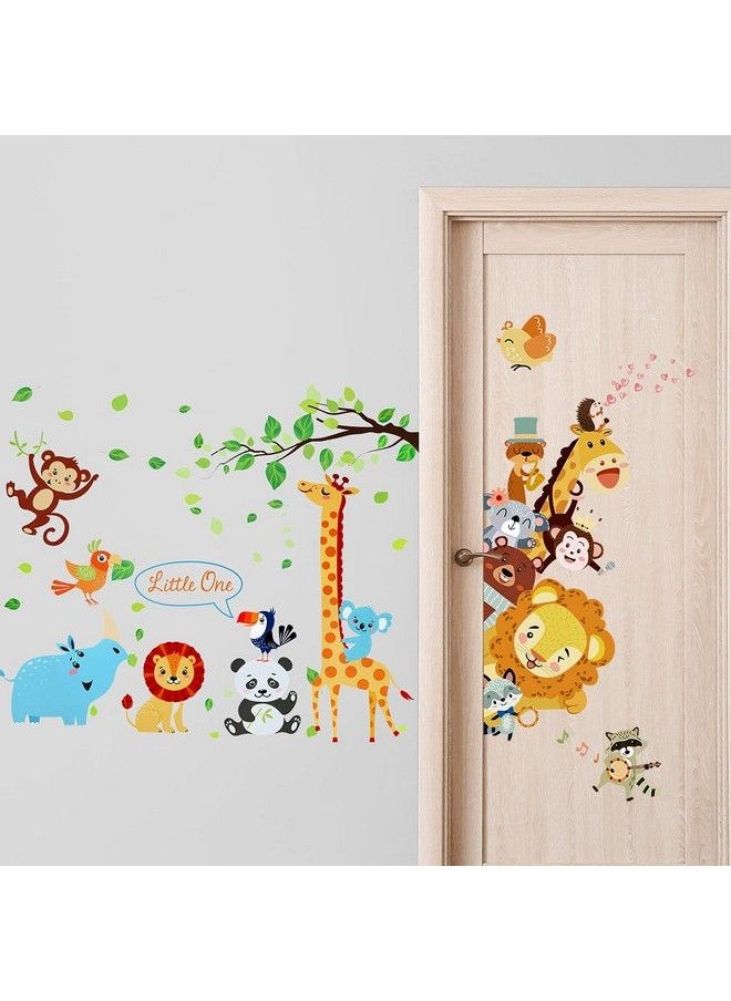 Outus - Wall Decals For Nursery Room Animal Tree Wall Stickers Baby Door Cartoon Decor Jungle Safari Giraffe Elephant Diy Children Murals Decoration Removable Wallpaper For Boy Girl Room Bedroom Wardrobe - Image 1