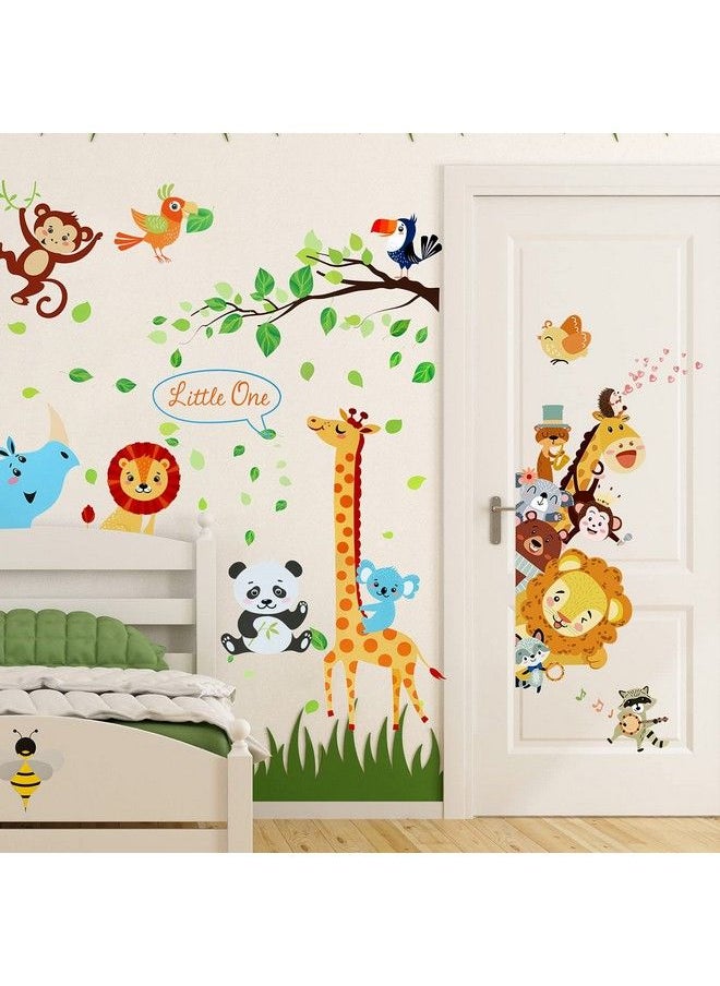 Outus - Wall Decals For Nursery Room Animal Tree Wall Stickers Baby Door Cartoon Decor Jungle Safari Giraffe Elephant Diy Children Murals Decoration Removable Wallpaper For Boy Girl Room Bedroom Wardrobe - Image 1