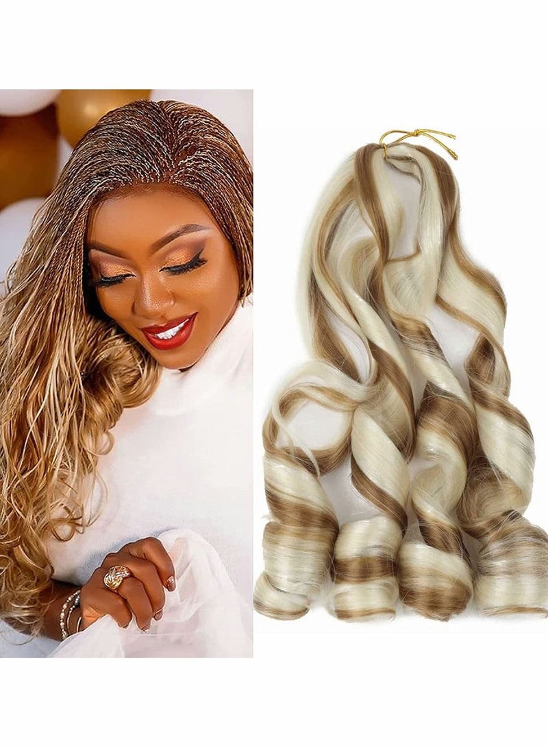 SYOSI 3 عبوات من شعر تجديل نطاط متمدد مسبقًا، شعر تجديل مموج فضفاض بطول 55.88 سم، تم تمديده مسبقًا، ضفائر تجعيد فرنسية، وصلات شعر صناعية، شعر تجديل مموج فاخر ممدد مسبقًا للنساء - Image 1