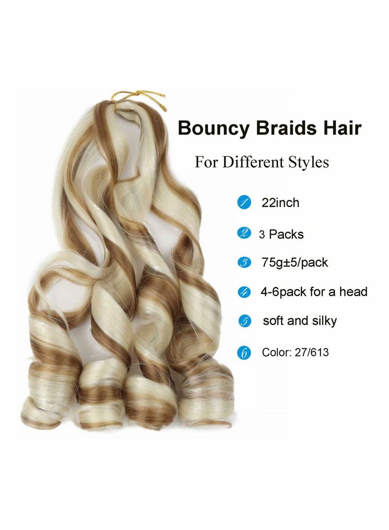 SYOSI 3 عبوات من شعر تجديل نطاط متمدد مسبقًا، شعر تجديل مموج فضفاض بطول 55.88 سم، تم تمديده مسبقًا، ضفائر تجعيد فرنسية، وصلات شعر صناعية، شعر تجديل مموج فاخر ممدد مسبقًا للنساء - Image 2