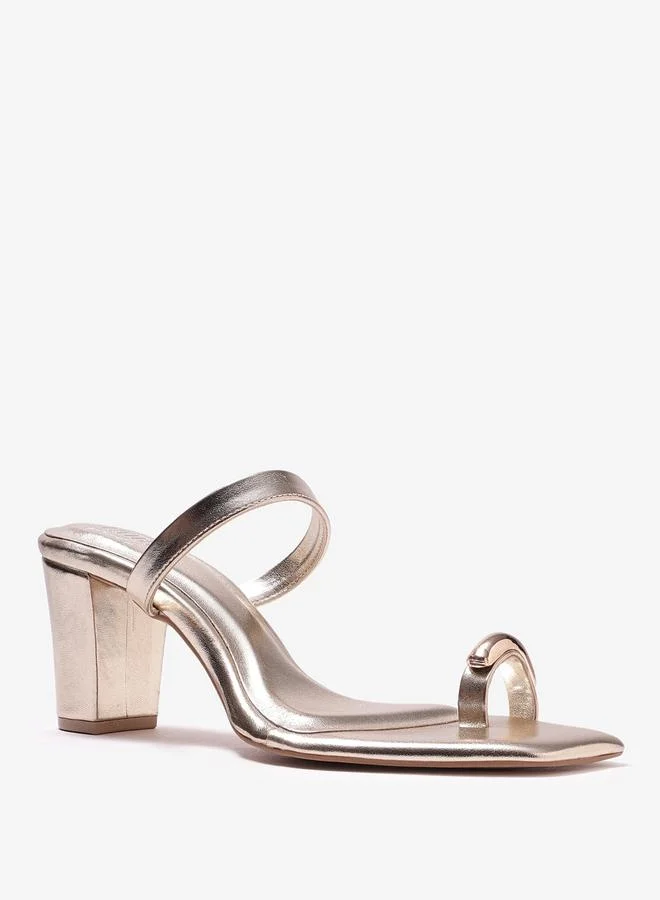 Pair-Ie Tales  Gold Metallic Toe-Ring Block Heel Sandals for Women | Best Price UAE
