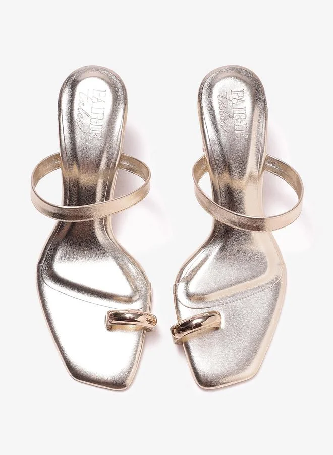 Pair-Ie Tales  Gold Metallic Toe-Ring Block Heel Sandals for Women | Best Price UAE