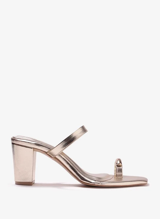Pair-Ie Tales  Gold Metallic Toe-Ring Block Heel Sandals for Women | Best Price UAE