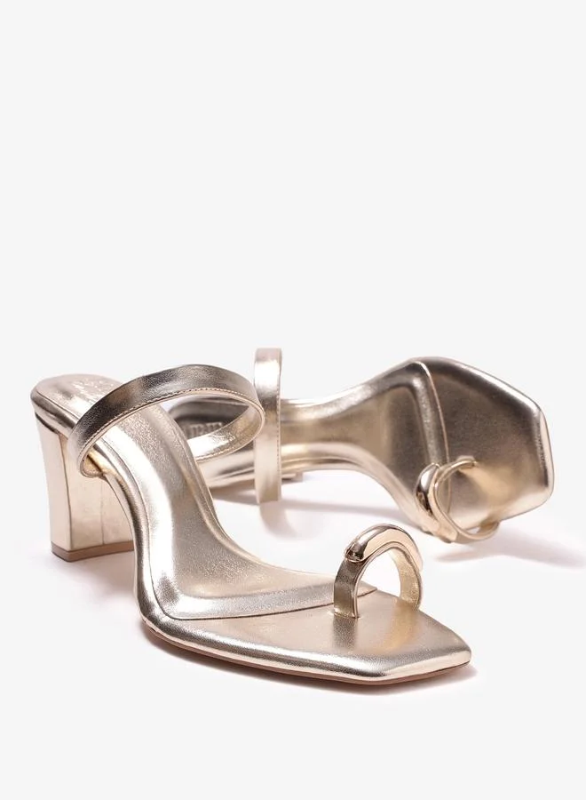 Pair-Ie Tales Gold Metallic Toe-Ring Block Heel Sandals