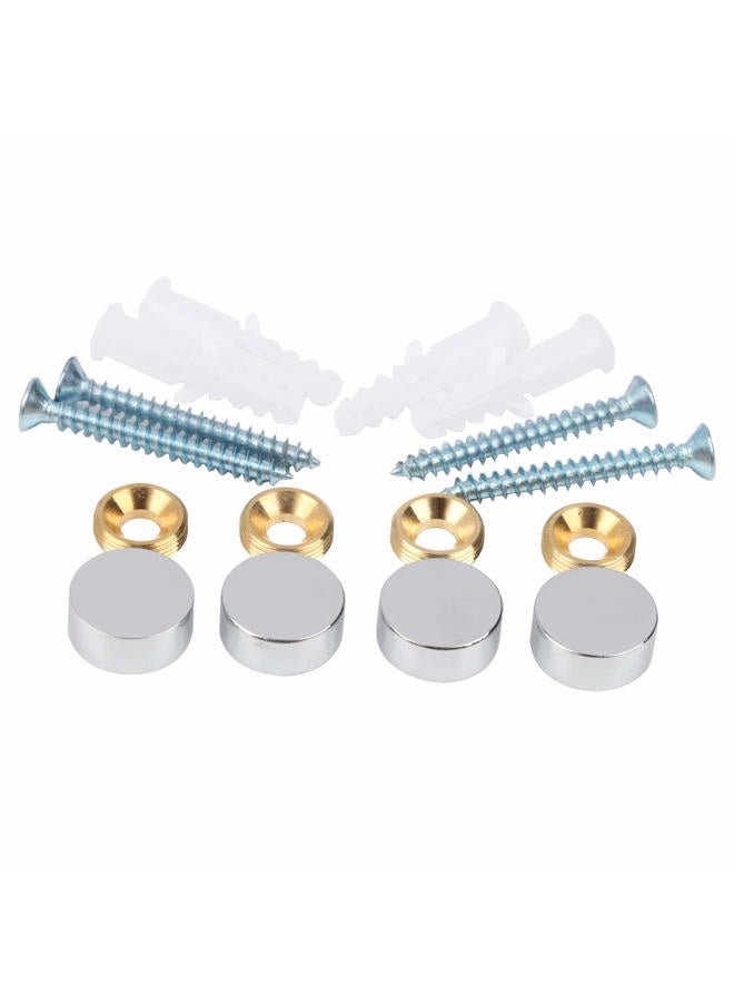 malleable Mirror Screws,Brass Cap Decorative Mirror Nails,0.6",Polished Chrome,4 Pack - Image 1