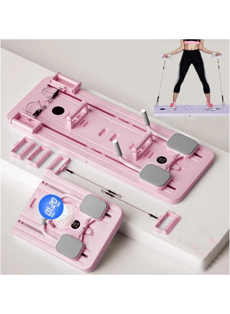 ELTRAZONE Pilates Reformer,Foldable Pilates Machine & Equipment for Home Use and Gym Workout,Pilates Sliding Board Suitable for Advanced and Beginners Users,Pilates Equipment with Timer(Pink) - Image 1