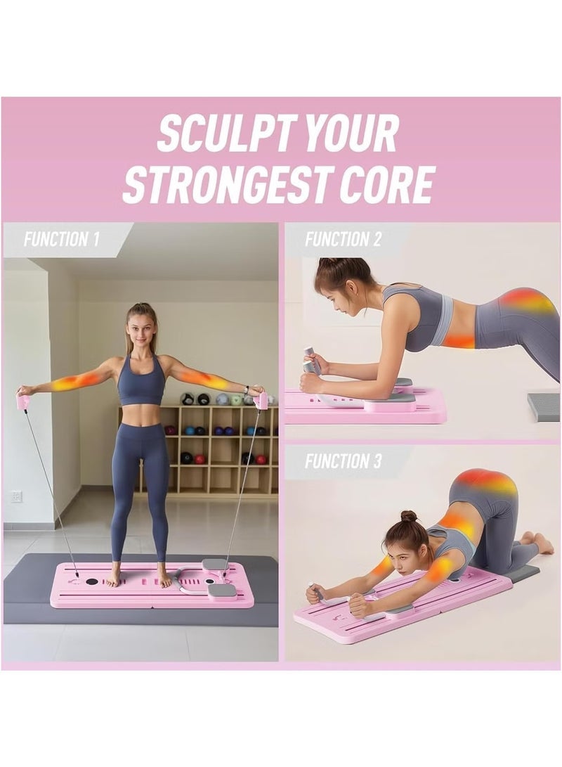 ELTRAZONE Pilates Reformer,Foldable Pilates Machine & Equipment for Home Use and Gym Workout,Pilates Sliding Board Suitable for Advanced and Beginners Users,Pilates Equipment with Timer(Pink) - Image 2