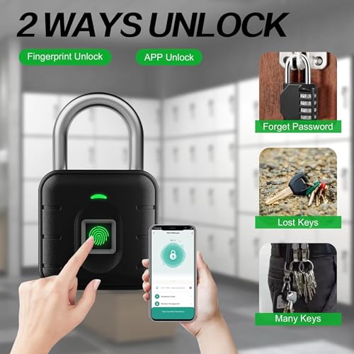 LAVNA Smart Biometric Padlock with 2-Way Access: Fingerprint, Mobile App, IP67 Waterproof for Doors, Bags, Suitcase, Garage, Cabinet, Warehouse & Shutter (Small), Black - Image 2