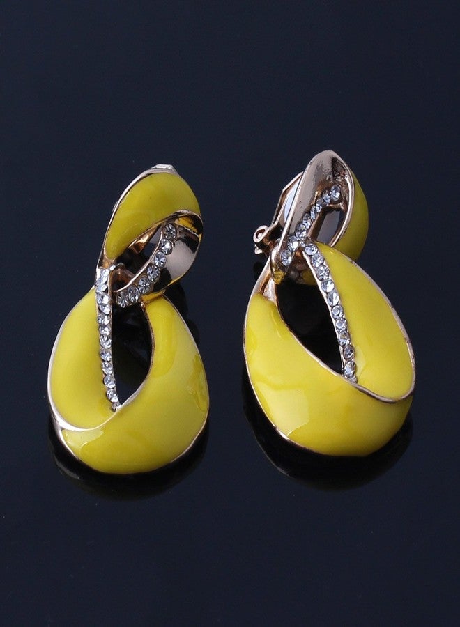 جريس جون أقراط غريس جون الكبيرة المطلية بالذهب والمرصعة بأحجار الراين والمينا، بمشبك، بدون ثقب، أقراط مميزة للنساء (أصفر) - Image 4