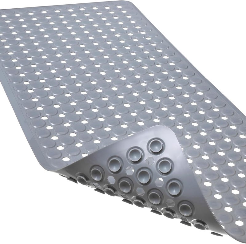 Linoows Non-Slip Bathtub and Shower Mats, Power Grip Bath Mat 35 x 16.3 Inch with Suction Cups and Drain Holes for Tub Bathroom Floor Safety, Machine Washable Soft Bathmat, Gray - Image 1