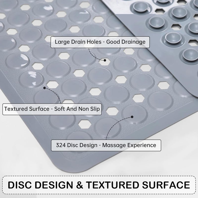 Linoows Non-Slip Bathtub and Shower Mats, Power Grip Bath Mat 35 x 16.3 Inch with Suction Cups and Drain Holes for Tub Bathroom Floor Safety, Machine Washable Soft Bathmat, Gray - Image 2
