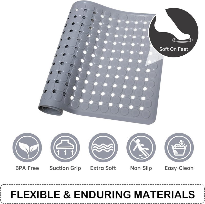 Linoows Non-Slip Bathtub and Shower Mats, Power Grip Bath Mat 35 x 16.3 Inch with Suction Cups and Drain Holes for Tub Bathroom Floor Safety, Machine Washable Soft Bathmat, Gray - Image 5
