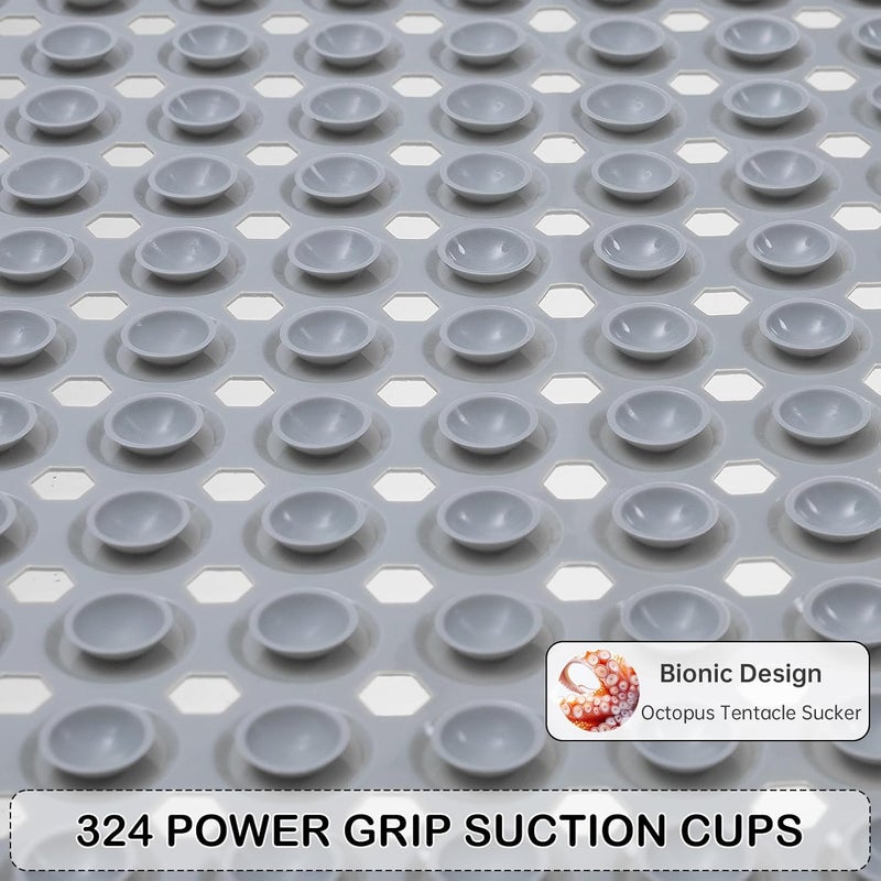 Linoows Non-Slip Bathtub and Shower Mats, Power Grip Bath Mat 35 x 16.3 Inch with Suction Cups and Drain Holes for Tub Bathroom Floor Safety, Machine Washable Soft Bathmat, Gray - Image 3