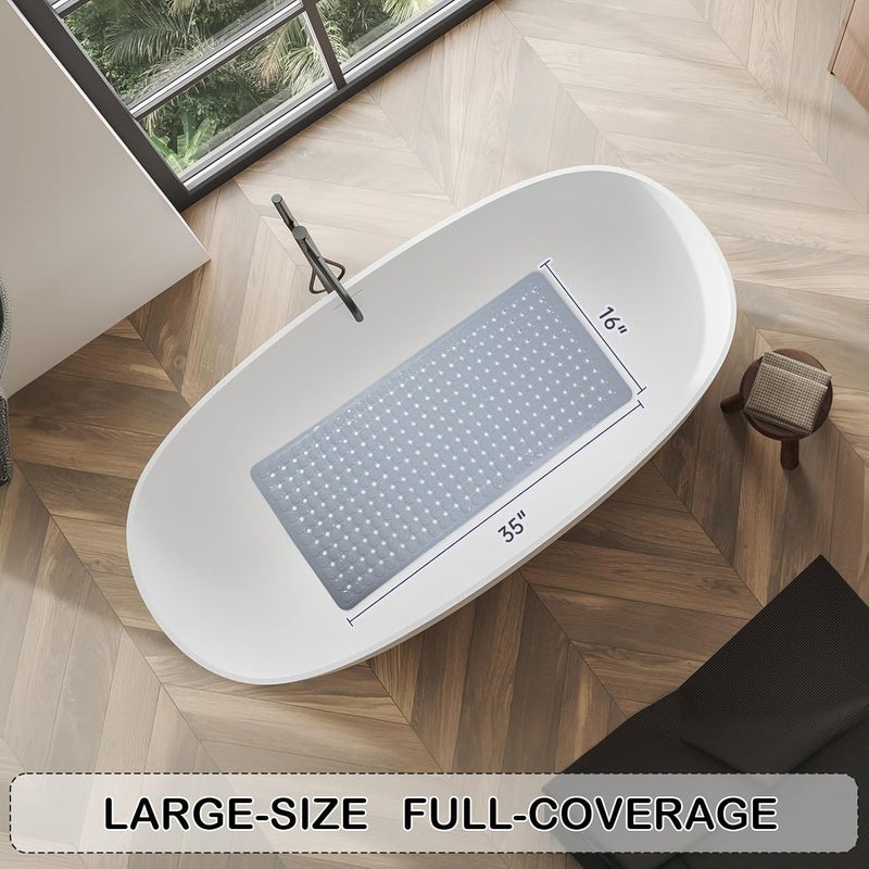 Linoows Non-Slip Bathtub and Shower Mats, Power Grip Bath Mat 35 x 16.3 Inch with Suction Cups and Drain Holes for Tub Bathroom Floor Safety, Machine Washable Soft Bathmat, Gray - Image 4