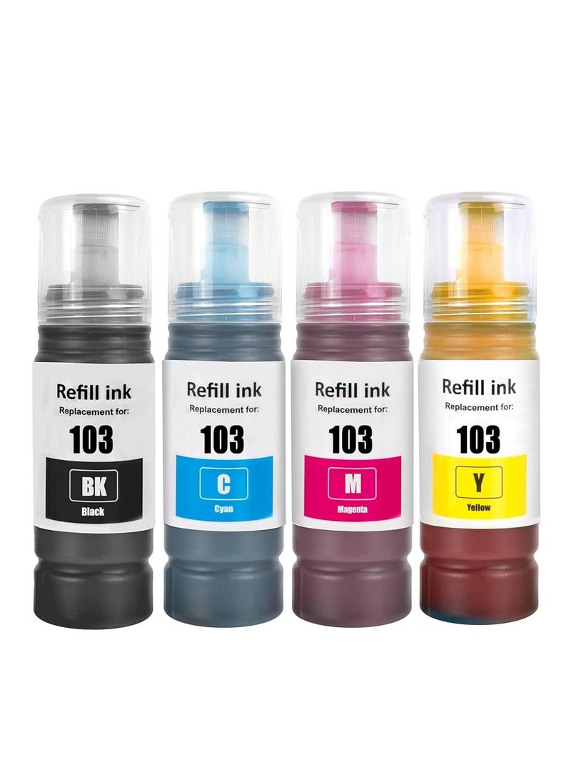Terabyte 103 Ink Bottle Compatible with Epsn 103 Ink C13T00S64A for L1200 Series L1210 L1250 L3100 Series L3110 L3111 L3116 L3150 L3151 (4-Pack, Black Cyan Yellow Magenta) - Image 1