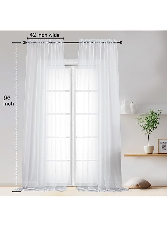 إيروريكس ستائر شفافة بيضاء بطول 96 بوصة ستائر شفافة أنيقة لنافذة غرفة النوم ستائر شفافة من الفوال ستائر معالجة لغرفة المعيشة قطعتان لكل منهما 42 بوصة عرض × 96 بوصة طول - Image 3