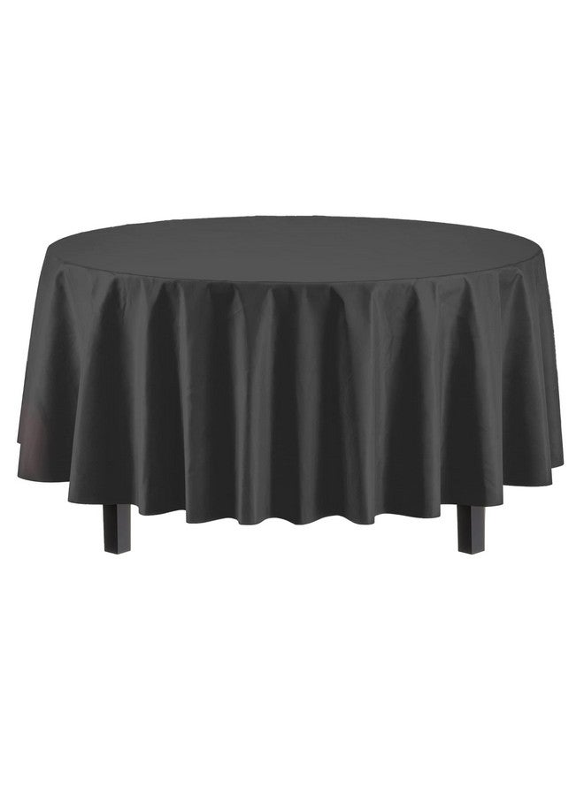 Exquisite 12-Pack Premium Plastic Tablecloth 84in. Round Table Cover - Black - Image 2