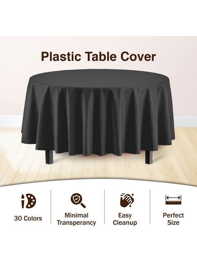 Exquisite 12-Pack Premium Plastic Tablecloth 84in. Round Table Cover - Black - Image 3
