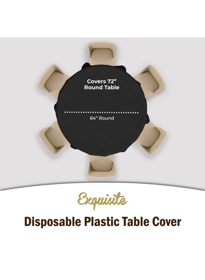 Exquisite 12-Pack Premium Plastic Tablecloth 84in. Round Table Cover - Black - Image 4