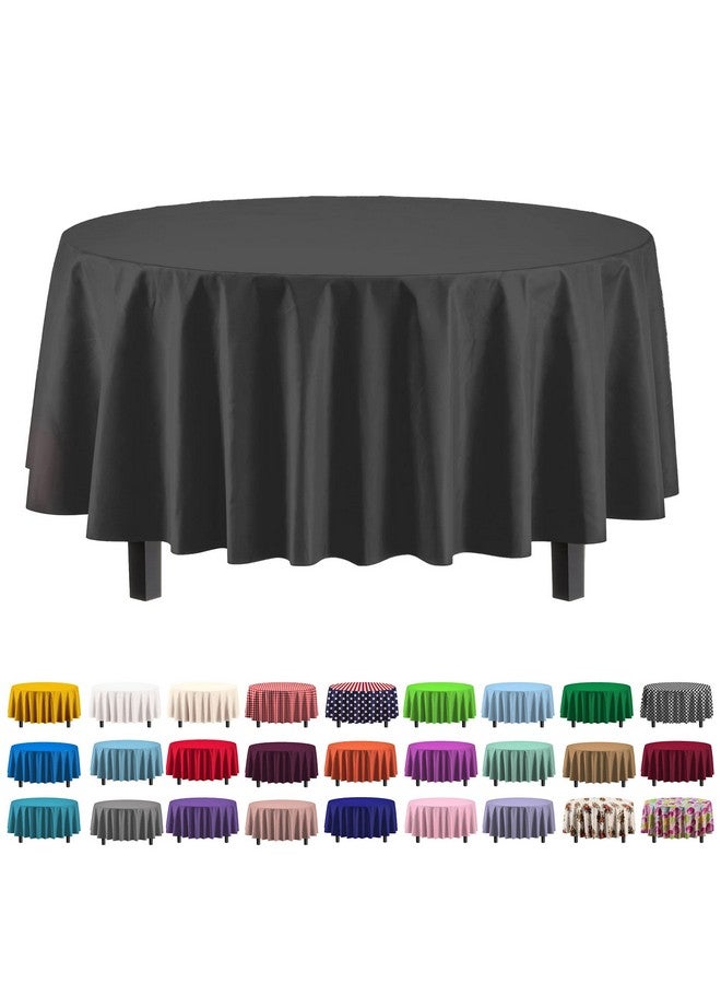 Exquisite 12-Pack Premium Plastic Tablecloth 84in. Round Table Cover - Black - Image 1
