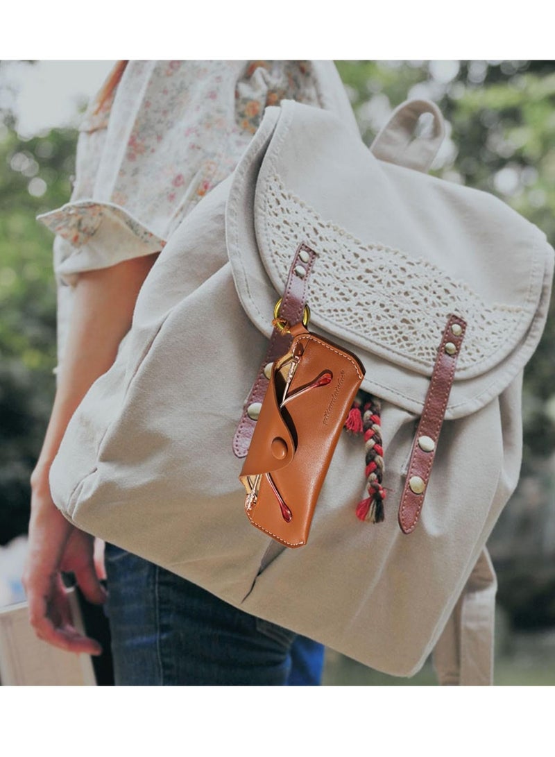 Excefore Glasses Pouch, Leather Case Holder, Glasses Case Soft, Portable Universal Genuine Leather Slim Eyeglass Pouch for Sunglasses Reading Glasses Eyeglass - Image 4