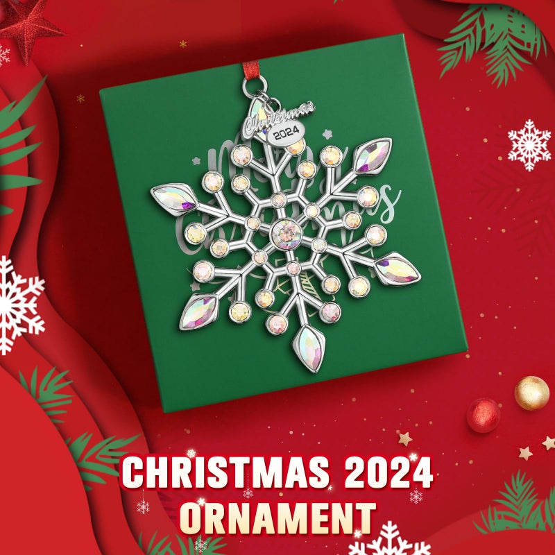 Venhoo Christmas Snowflake Ornaments 2024 Decorations Metallic Hanging Rhinestones Glitter Snow Flake Christmas Tree Decorations Indoor for Winter Home Window Room Door-Silver - Image 5