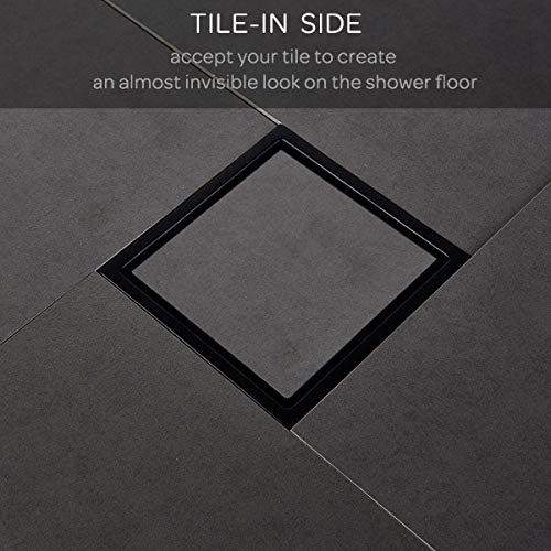 Orhemus 304 Stainless Steel Square Shower Floor Drain with Tile Insert Grate Removable Cover 6 inch Long, Matte Black Plated Finished - Image 4