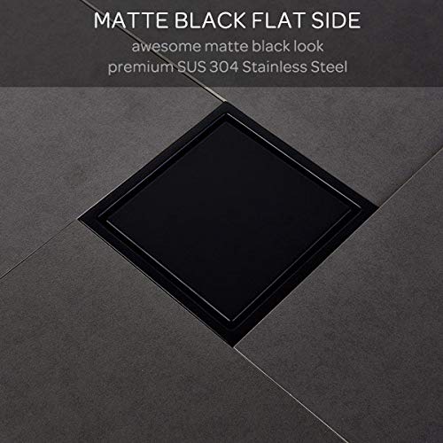 Orhemus 304 Stainless Steel Square Shower Floor Drain with Tile Insert Grate Removable Cover 6 inch Long, Matte Black Plated Finished - Image 3