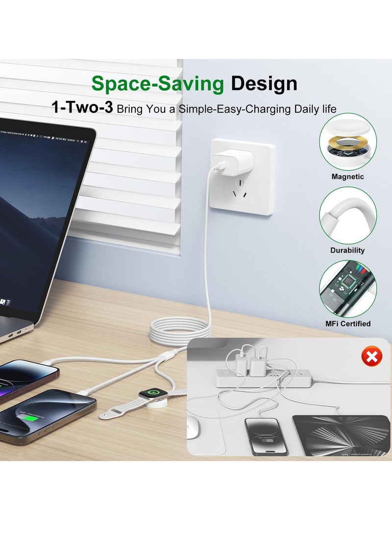 General 3 in 1 for Apple Watch Charger, for iPhone Watch Charger, USB C Multi Charging Cable for Apple Multiple Devices, Travel Charger for iWatch 9/8/7/6/5/4/3/2/1/Ultra2/SE/For iPhone 15/14/13 (White/6FT)  - Image 2