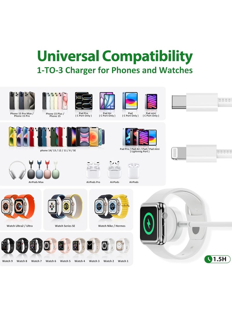 General 3 in 1 for Apple Watch Charger, for iPhone Watch Charger, USB C Multi Charging Cable for Apple Multiple Devices, Travel Charger for iWatch 9/8/7/6/5/4/3/2/1/Ultra2/SE/For iPhone 15/14/13 (White/6FT)  - Image 5