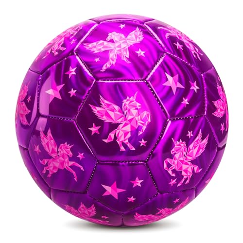 EVERICH TOY EVERICH Kids Soccer Ball Size 3 Shiny Purple Unicorn Soccer Ball with Pump for Toddlers Kids Indoor Outdoor Play Balls Toys Great Gifts for Children Girls Boys 3 4 5 6 7 8 Years Old - Image 1