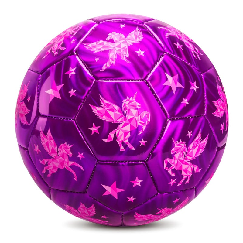 EVERICH TOY EVERICH Kids Soccer Ball Size 3 Shiny Purple Unicorn Soccer Ball with Pump for Toddlers Kids Indoor Outdoor Play Balls Toys Great Gifts for Children Girls Boys 3 4 5 6 7 8 Years Old - Image 2