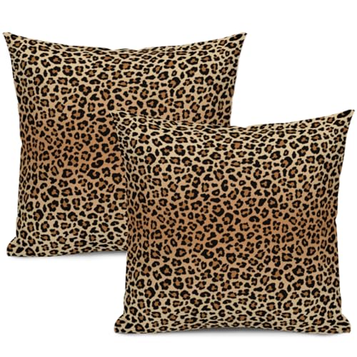 Qwalnely 2 Sets Leopard Print Decorative Throw Pillow Covers, 18x18 Inch for Living Room Couch Bed Sofa, Cheetah Print Home Decor, Soft Cushion Case - Image 1