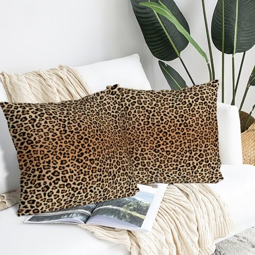 Qwalnely 2 Sets Leopard Print Decorative Throw Pillow Covers, 18x18 Inch for Living Room Couch Bed Sofa, Cheetah Print Home Decor, Soft Cushion Case - Image 4