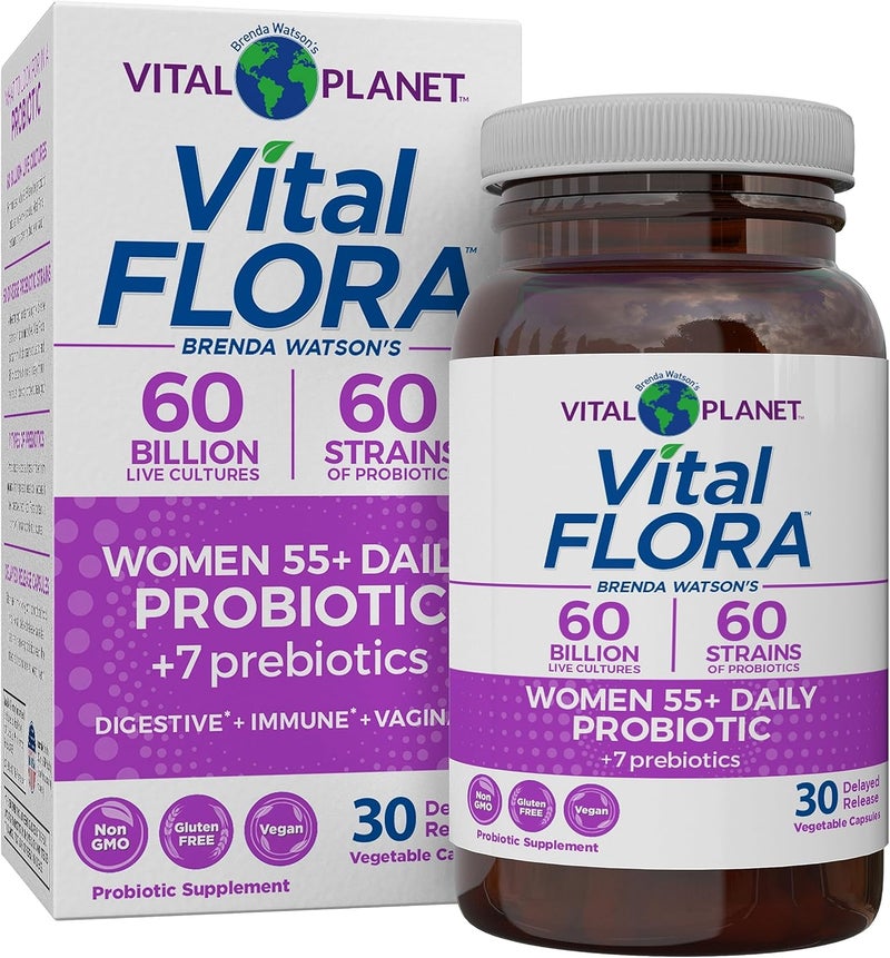 Vital Planet  Vital Flora Women Over 55 Daily Probiotic 60 Billion CFU Diverse Strains Organic Prebiotics Vaginal and Immune Support Digestive Health Probiotics for Women 30 Capsules - Image 1