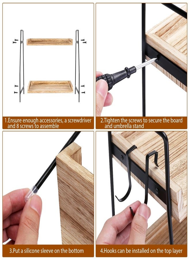Honlibey 2-Tier Coffee Station Organizer for Countertop, Wooden Coffee Bar Organizer with 2 Cup Hooks, Countertop Storage for Bathroom, Kitchen, Holiday Decorations - Image 4