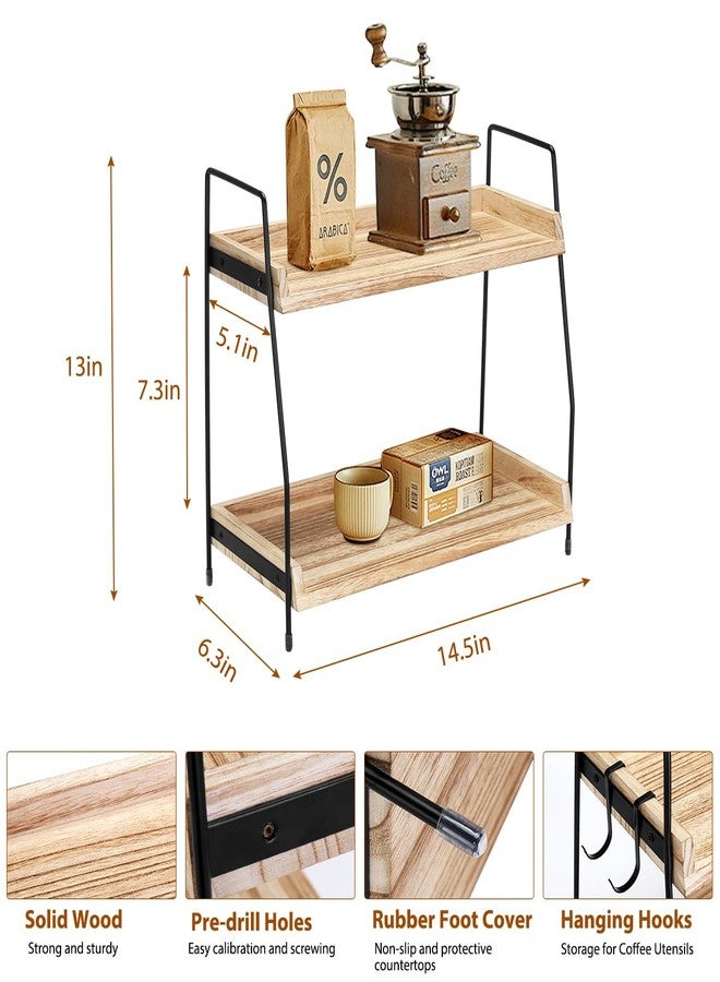 Honlibey 2-Tier Coffee Station Organizer for Countertop, Wooden Coffee Bar Organizer with 2 Cup Hooks, Countertop Storage for Bathroom, Kitchen, Holiday Decorations - Image 2