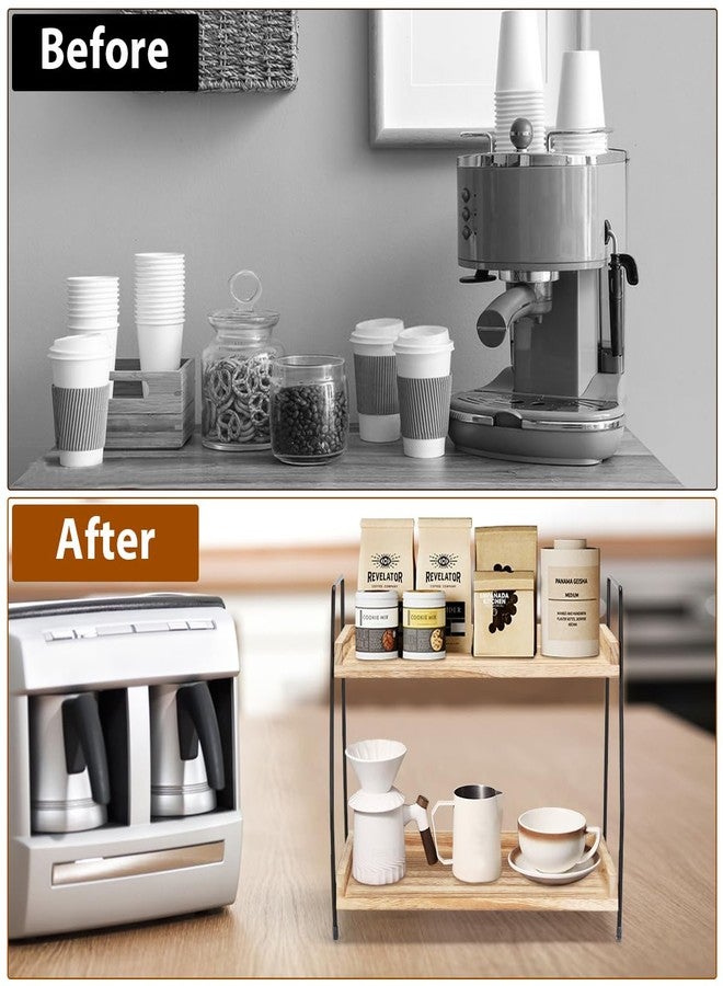 Honlibey 2-Tier Coffee Station Organizer for Countertop, Wooden Coffee Bar Organizer with 2 Cup Hooks, Countertop Storage for Bathroom, Kitchen, Holiday Decorations - Image 5