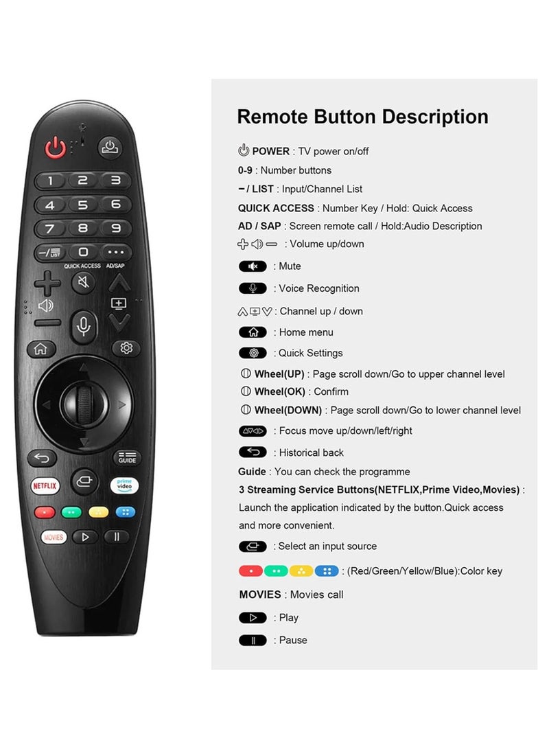 Voice Magic Remote AKB75855501 for LG AN-MR20GA AN-MR19BA Smart TV Magic Remote Replacement, with Pointer Function