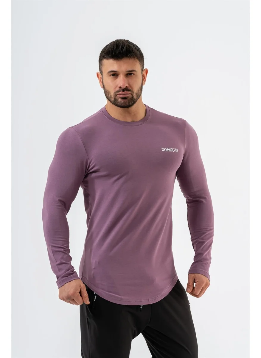 Gymwolves Men's Sports Bodysuit | Purple | Long Sleeve Sports T-Shirt | Basic Series |