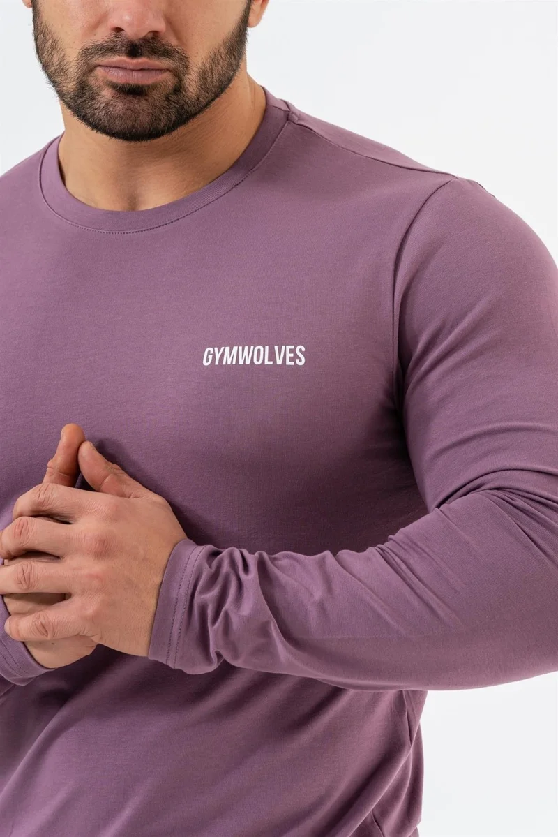 Gymwolves Men's Sports Bodysuit | Purple | Long Sleeve Sports T-Shirt | Basic Series |