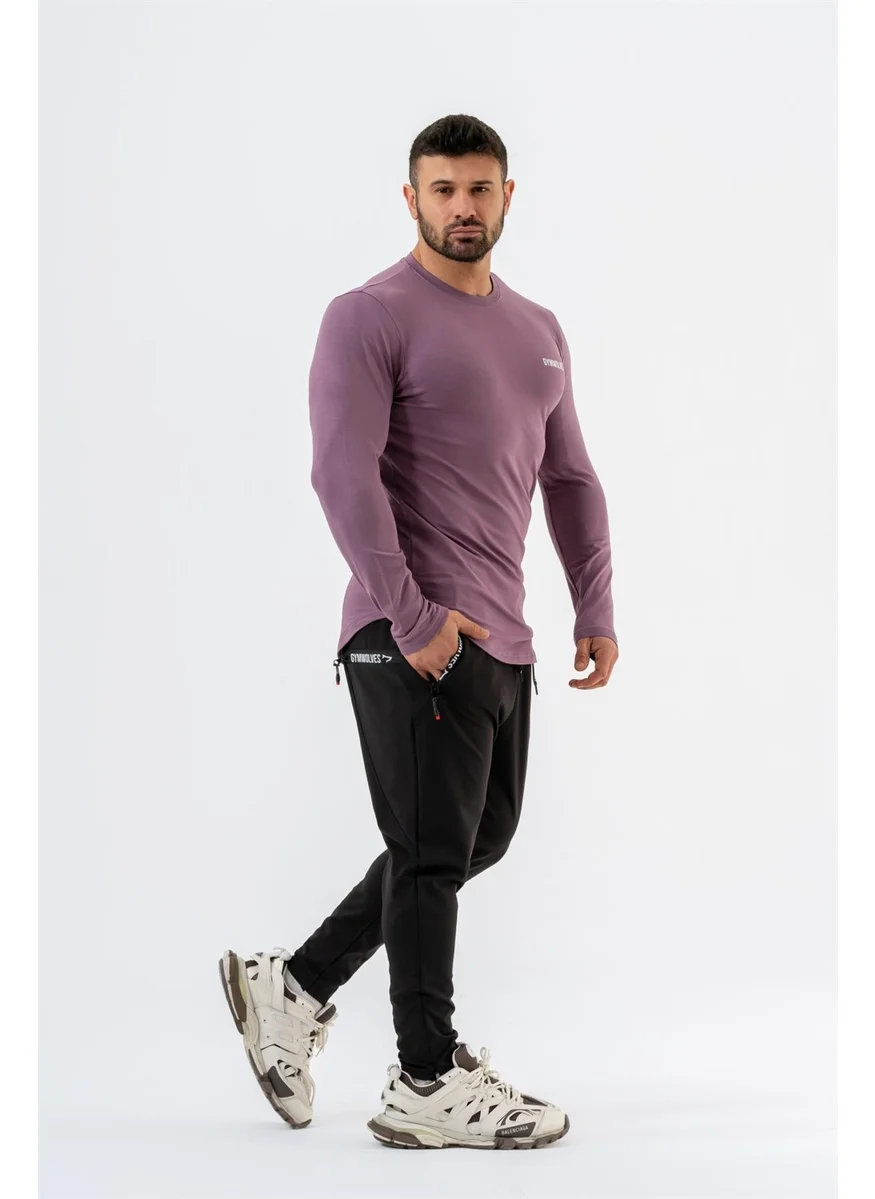 Gymwolves Men's Sports Bodysuit | Purple | Long Sleeve Sports T-Shirt | Basic Series |