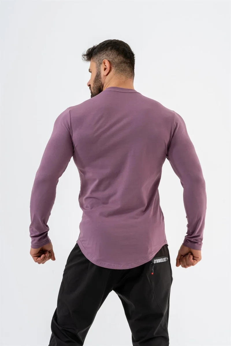 Gymwolves Men's Sports Bodysuit | Purple | Long Sleeve Sports T-Shirt | Basic Series |