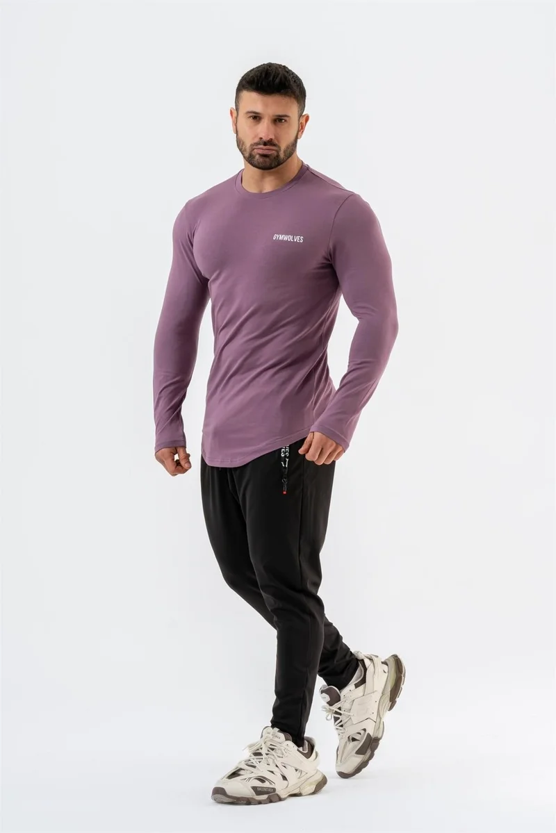 Gymwolves Men's Sports Bodysuit | Purple | Long Sleeve Sports T-Shirt | Basic Series |