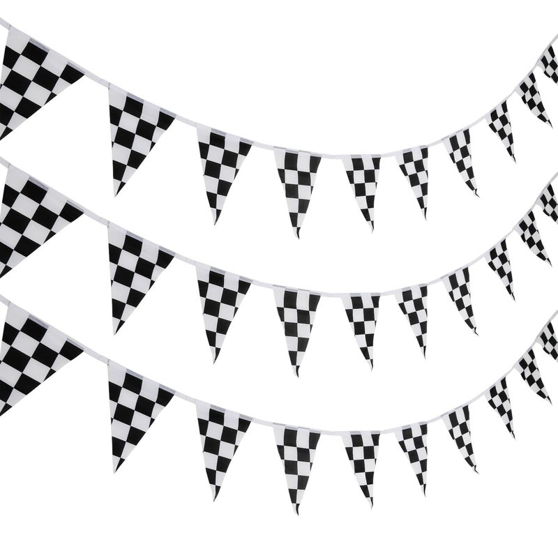 Pangda 10 Meters Checkered Flags Black and White Pennant Racing Banner Race Car Birthday Sport Party Decor