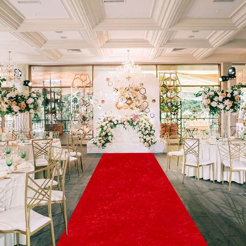 سجادة حمراء للممر لحفلات الزفاف 24 بوصة × 15 قدم زينة ممر هوليوود سجادة مخملية لحفلات التخرج وحفلات الاستقبال سجادة داخلية مع شريط سجادة