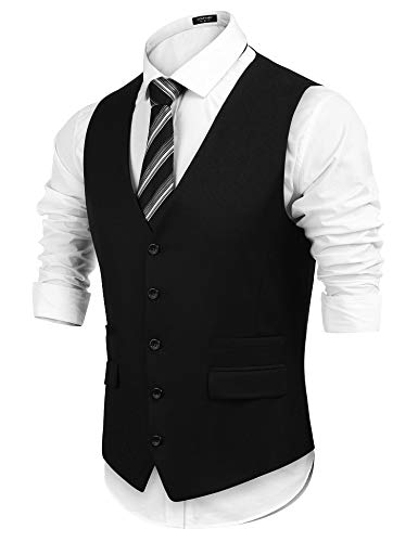 COOFANDY Men's Business Suit Vest,Slim Fit Formal Skinny Wedding Waistcoat,Black,Medium - Image 4