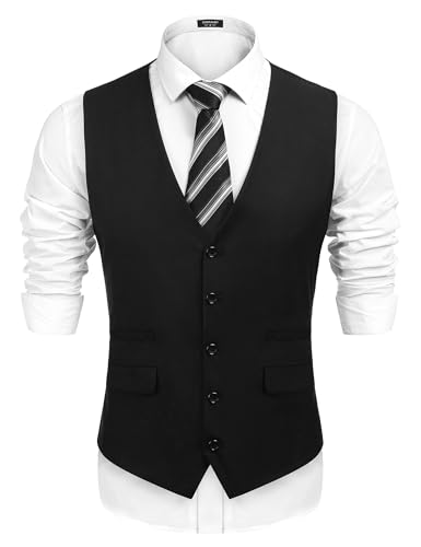 COOFANDY Men's Business Suit Vest,Slim Fit Formal Skinny Wedding Waistcoat,Black,Medium - Image 1