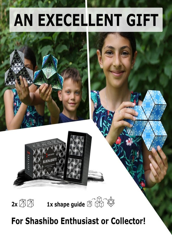 Shashibo Shape Shifting Box - Award-Winning, Patented Fidget Cube w/ 36 Rare Earth Magnets - Transforms Into Over 70 Shapes, Gift Box, Download Fun in Motion Toys Mobile App (Black & White, 2 Pack) - Image 5