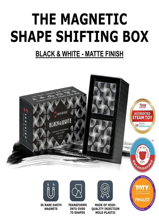 Shashibo Shape Shifting Box - Award-Winning, Patented Fidget Cube w/ 36 Rare Earth Magnets - Transforms Into Over 70 Shapes, Gift Box, Download Fun in Motion Toys Mobile App (Black & White, 2 Pack) - Image 2